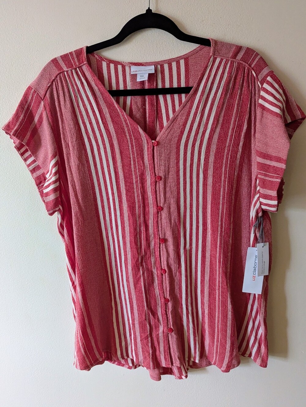 Liz Claiborne Pink Striped Button-Front Women’s Top XXL NWT